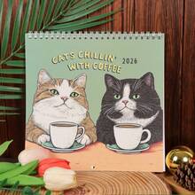 Calendar de perete cu pisici 2026 – Pisici relaxându-se cu cafea – Calendar amuzant cu pisici, cadou calendar de perete pentru iubitorii de pisici, decor ciudat cu pisici, calendar cu cafea