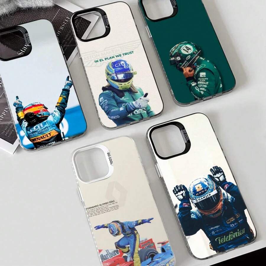1PC F1 Racing 14 Fernando A-Alonso Phone Case IMD For 16 15 14 13 12 11 Pro Max Independent Metal Button Silver Shell, Cover Compatible With 17 Case, 17 Pro Case, 17 Pro Max Case - JY-1558 - Xem 1