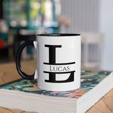 Personalized Monogram Coffee Mug, Initial Letter M Customized For Women Men Girls Boys Dads Moms Friends, Taza De Café Personalizada Con Monograma, Letra Inicial Black Handle Mug Letter M 11oz - 首字母L - 查看 2