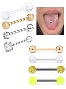 8 قطع من أقراط اللسان من الفولاذ المقاوم للصدأ، قضبان، كرات، مناسبة للارتداء اليومي، للجنسين