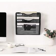 Wall File Holder Organizer 3 Pocket Mesh Hanging Wall Mounted Document Paper Folder Filing Magazine Rack With Nametag Label For Office Home School, Black - Black - View 8