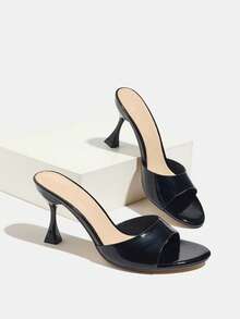 Women's High Heels, Fashionable For Spring/Summer Parties, Gatherings, Outdoor Events, Elegant Banquets. Plated Cup Heel, Pointed Toe, Shiny Strap Design, High-Quality Patent Leather Material, Sexy Slip-On Mule Style, Graceful And Luxurious Black Dress Shoes/Sandals - Black - View 4