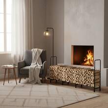 UNHO Firewood Rack, Metal Log Holder With Raised Base, Holds Up To 408 Kg, Firewood Stand For Indoor & Outdoor, 345 X 35 X 117 Cm - 黑色 - 查看 4