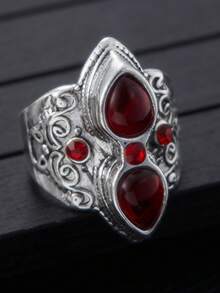 1pc Vintage Bohemian Style Inlaid Red Cubic Zirconia Ring Jewelry - Ring - View 5