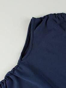 Summer Birthday Dinner Low Rise Prom Dresses Set Two Pieces Blue Sexy Mini Wrap Skirt Stretchy Rave Going Out Sets Outfit - Navy Blue - View 5