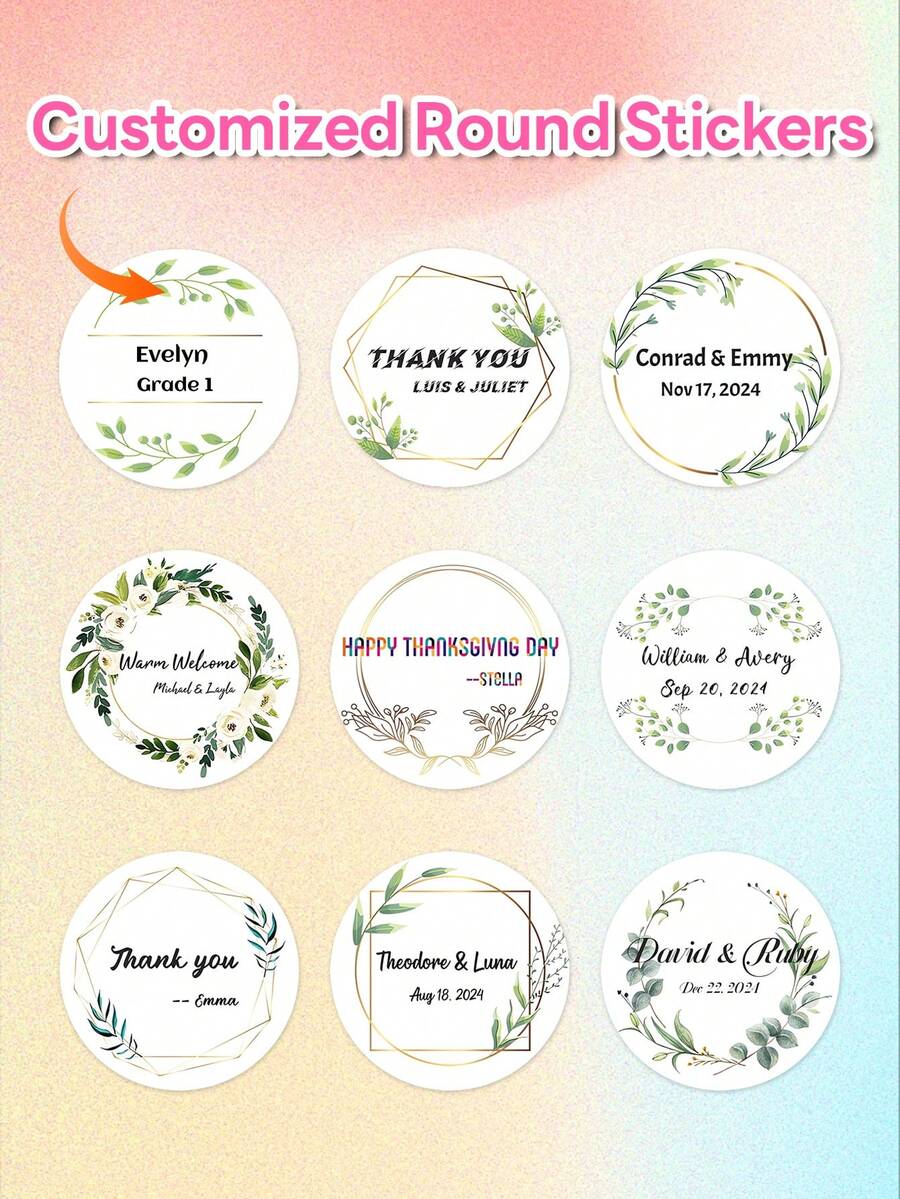 20pcs Personalized Round Text Labels, 5x5cm/2x2in, Customized Waterproof Scratch-Resistant Removable Stickers, Wedding Favor Gift Box Seal Stickers, Thank You Labels, Baking Handmade Business Decoration, Wine Bottle Notebook, Christmas Thanksgiving Gift Labels