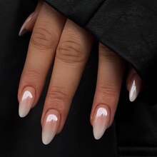 Nude Press On Nails Almond Shaped Fake Nails Medium Glossy Stick On Nail Natural Full Cover False Nail Acrylic Glue On Nails For Women - 男人 - 查看 8