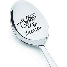 Cuchara grabada de acero inoxidable - Impulsado por Jesús y el café - Regalos únicos para amantes del café para Navidad - Plateado - Ver 3