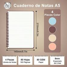 5 PCS Cuadernos de Espiral, Libreta de Notas con Pasta Dura de A5 PlStico con Pestaas de ndice, Libretas de Color de Tapa Dura con 320 Hojas de Raya, Cuaderno de Notas para Universidad, Oficina y Agenda Personal - Morandi - Ver 4