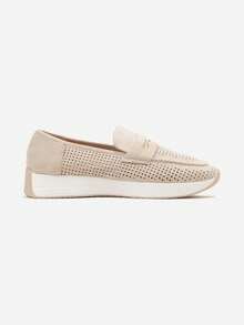 Soft Perforated Loafers Women's Casual Spring/Summer Shoes - Beige - View 3