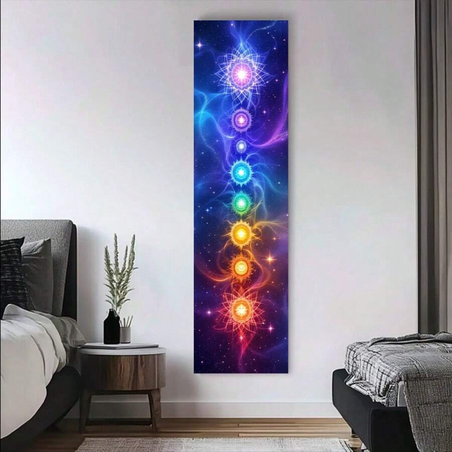 Thảm treo tường hình Mandala Luân xa rực rỡ - Treo tường dọc nhiều màu sắc với 7 viên đá Luân xa, Polyester bền, Thích hợp cho phòng ngủ, phòng tập yoga hoặc làm quà tặng trang trí nhà cửa, Thích hợp cho những người đam mê sức khỏe và tâm linh, Trang trí tường phòng ngủ | Nghệ thuật tâm linh | Thảm treo tường bền, Trang trí phòng thiền - Nhiều màu - Xem 1