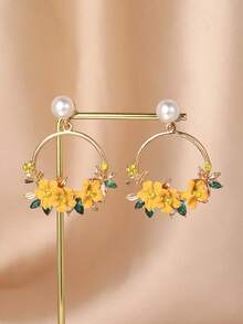 Hoa tai tròn đính đá Rhinestone & hoa trang trí Valentine - Màu vàng - Xem 6