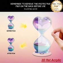 1 pieza Decoración de escritorio acrílica 2D giratoria, muestra el reloj con un bombillo en forma de corazón con degradado púrpura y verde azulado, para un ambiente elegante en el hogar u oficina - Multicolor - Ver 5