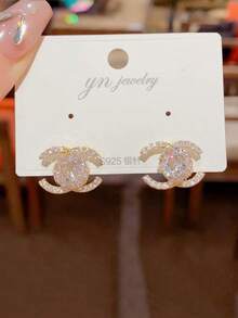 1 Pair Luxury 925 Sterling Silver Double C Stud Earrings, Elegant Gift For Goddess, Suitable As Valentine's Day Jewelry