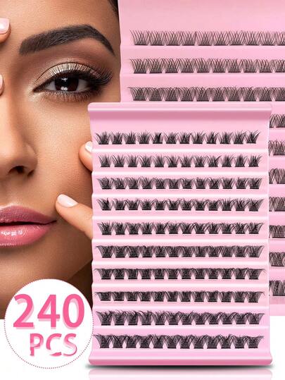 120/240 racimos de pestañas postizas individuales de rizo D natural, de 0,07 mm de grosor, para extensiones de pestañas DIY, adecuadas para maquillaje ligero/intenso, uso diario y viajes, regalo para Halloween, Navidad, Día de San Valentín