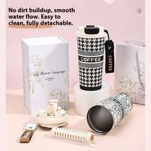 500ml Stainless Steel Coffee Cup, Dual Drinking Modes With Straight Drinking Mouth And Straw, 24-Hour Cooling, 12-Hour Heating, Stainless Steel Glass Cup, Car Cup, Floral Insulated Coffee Pot, Stainless Steel Material, Good Sealing Performance, Double-Wall, Suitable For Cold And Hot Beverages, Portable Design, Great For Office, Home, Travel, Camping, Christmas Gift, And Gift-Giving Occasions