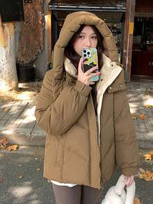 Petite Thick Padded High-End Padded Coat - Coffee Brown - View 2