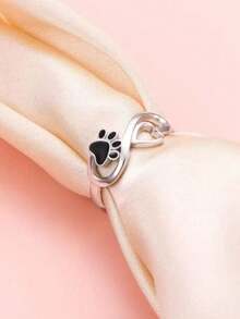 1pc 925 Sterling Silver Classic Hollow Heart & Dog Paw Design Ring, Suitable For Daily Wear, Festivals, Parties, Autumn/Winter, Unisex, Great Gift For Valentine's Day, Christmas Or Birthday