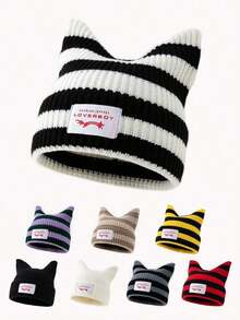 1pc Women's Fashion Car Patch Ear Knitted Hat, Suitable For Autumn/Winter Daily Wear - A - View 1