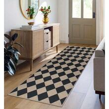 Modern Black And Beige Plaid Runner Rug - Non-Slip Washable 100% Polyester With Rubber Backing, Geometric Diamond Pattern Indoor/Outdoor Mat For Hallway, Kitchen, Porch, Laundry Room Entrance, Decor, Holiday Gift, Washable Area Rug, Easy Care Material Christmas Decor Kitchen Rug