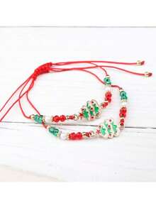 6 Stücke Weihnachts-Element Cartoon süße Armband Set, inklusive Weihnachtsmann, Weihnachtsbaum, Rentier, Schneemann, Glocke, handgemachte Perlenarmreifen, perfekt für Weihnachtsoutfit und Geschenke