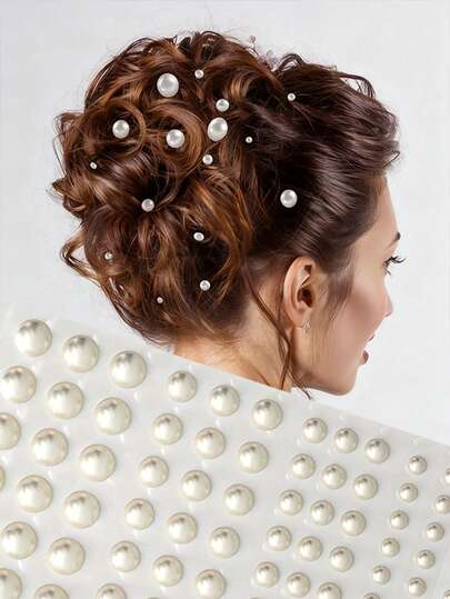 165 Pieces Multifunctional Self-Adhesive Pearl Stickers, White Flat Back Faux Pearl Stickers - For Facial Decoration, Makeup, Nail Art, DIY Crafts Hair, Phone Art Craft Collage Decoration,Various Sizes, 0.12 Inch/0.16 Inch/0.2 Inch/0.24 Inch ,Hair Styling Tools ,Hair Styling Kit