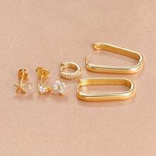 Juego de 3 piezas/5 piezas de nuevos pendientes de acero inoxidable chapados en oro de 18K para mujer, con diseños geométricos simples de círculo y cuadrado, pendientes de aro de lujo