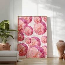 1 Stück festliche rosa Discokugel Leinwand Poster, Retro Ästhetik, Mode Geschenke und kreative Heimdekoration - ungerahmt, moderne Wandkunst für Wohnzimmer, Schlafzimmer, Bar