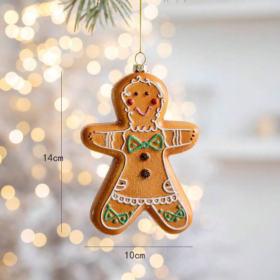 Adorno colgante de árbol de Navidad, diseño creativo de hombre de jengibre de color galleta antigua (1 pieza) - Hombre de jengibre marrón - Ver 1