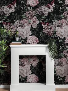 17.7x118 英寸复古花卉壁纸，玫瑰和绣球花图案，可撕贴，深粉色和紫色花朵，自粘乙烯基墙贴，易于移除和重复使用，非常适合卧室、客厅、橱柜搁板、装饰墙面。 - 彩色 - 查看 5