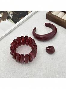 European And American Retro Hong Style Wine Red Open Bracelet INS Irregular Shaped Resin Elastic Bracelet - 02 Vòng tay đỏ 2926 - Xem 4