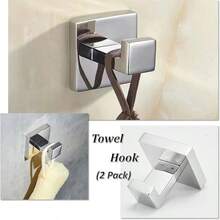 4 PCS Towel Hooks For Bathroom Wall Hook Coat Hook Robe Hanger Holder Heavy Duty Wall Mounted Square Bath Hook /SUS304 Stainl Steel