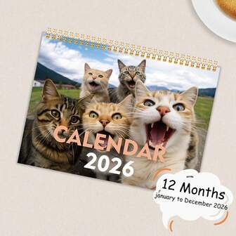 2026 Cats & Friends Wall Calendar - Amusing Cat Selfie Series, Includes 12 Monthly Photos, Perfect Gift For Cat Lovers, English Language, Paper Material, Daily View, January To December, Cat Lover Gift, Playful Design, Durable Paper