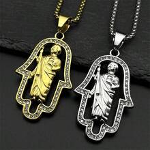 Hamsa Hand Tadeo Strasshänge Halsband, Rostfritt Stålkedja, Kristna Fatima Hand Amulettsmycken, Festgåva - halsband - Visa 1