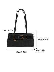 Fashionable Versatile Casual Shoulder Bag With Metal Buckle Strap, Premium Minimalist Underarm Bag, Commuter Handbag, Baguette Bag, Suitable For Commuting, Shopping, Travel And Outings - Black - View 10