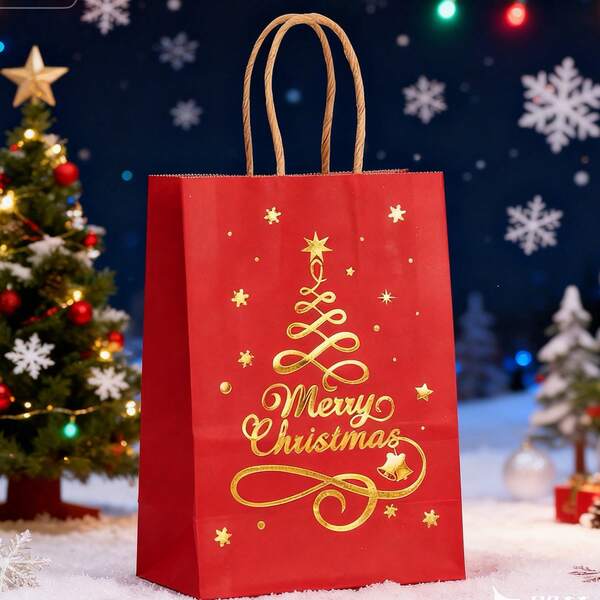 Weihnachtsparty Geschenktüten, Süßigkeiten- und Snack-Geschenktüten, Geschenktüten mit Rentier-Foliengriff, Weihnachtsabend Geschenkaustausch Tüten