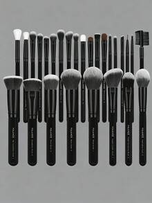 MAANGE 27pcs/30pcs Professional Makeup Brush Set, Soft Fiber Material, Portable, Includes Foundation Brush, Eyeshadow Brush, Eyebrow Brush, Travel Makeup Brush Set, Makeup Brush Set, Makeup Brush Kit, Makeup Brush Set, Complete Makeup Tools, Makeup Brush Set, Makeup Gift Set - Black - View 3