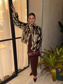 Women's Faux Fur Leopard Print Coat, Elegant & Chic Fuzzy Outerwear, Versatile For Daily Wear, Autumn/Winter - Multicolor - View 6