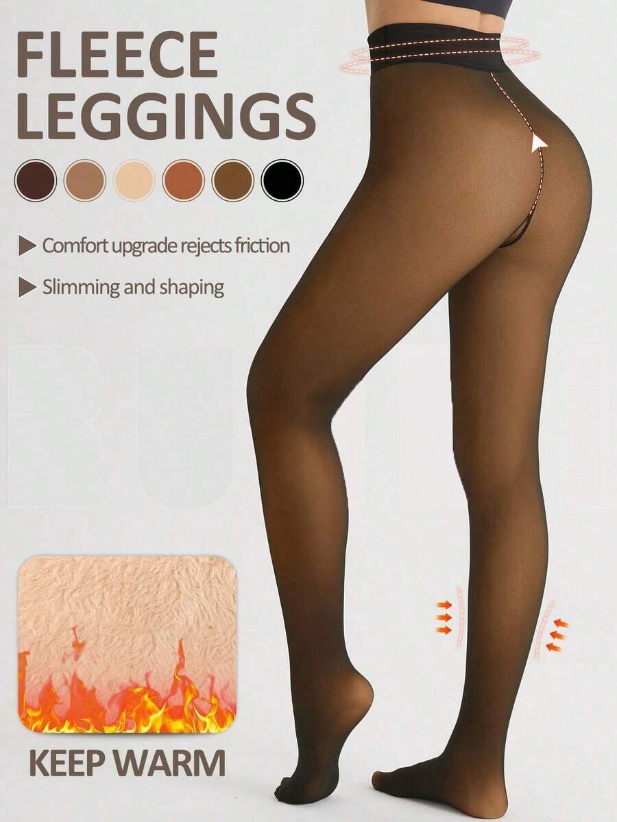 Fleece Lined Thermal Tights For Women, Ideal For Winter, Sime-Sheer Warm Leggings With A Variety Of Colors Suitable, Thick High-Waist & High-Stretch Warm Pantyhose, Soft Comfort Breathable For Skirts, Boots & Heels - 黑透蜂蜜 - 查看 1