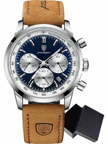 POEDAGAR 男士时尚石英腕表，PU皮表带，防水，夜光，日期显示，适合日常佩戴，男士礼物 - 藍色 - 查看 13