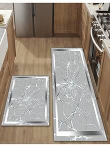 Gradient Marble Design Kitchen Mat With Anti-Slip Diamond Velvet Carpet, Suitable For Sink, Bedroom, Living Room And Dining Area - Easy To Clean, Machine Washable.
