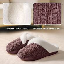 Women's Fuzzy Slip-On Slippers Indoor And Outdoor Use, Comfy Foam, Anti-Skid Rubber Hard Sole - Burgundy - View 4