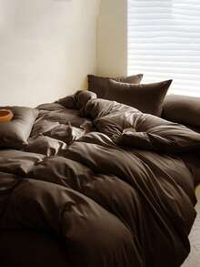 1 Duvet Cover + 2 Pillowcases 3 Pieces Set, Skin-Friendly Soft & Comfortable, Machine Washable, Suitable For All Seasons - Coffee Brown - View 5