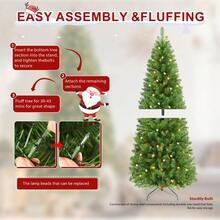 SHARECONN 4/5/6/7/7.5ft Prelit Artificial Hinged Slim Pencil Christmas Tree With Warm White Lights, Full Branch Tips, Good Choice Decoration For Xmas Holiday, 4 FT,5 FT,6 FT,7 FT,7.5 FT, Green