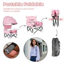 Portable Children's Dining Chair,  Easy Clean Toddler Booster Seat,  Detachable Plate Baby Feeding Seat With Safety Belt, Metal Frame For Stability, Pink - Pink - View 4