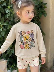 1件女童休闲印花圆领长袖T恤，夏季女婴服装 - 可爱的宝宝T恤给每个孩子带来欢乐和幸福！ - 杏色 - 查看 3