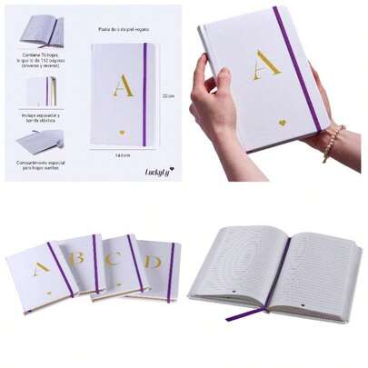 Libreta de Notas Iniciales con Pasta Dura de Piel Vegana, Separador y Elstico, Cuaderno de Notas Profesional como Agenda Mujer y Diario, Regalos para Mujer y Mam u2013 Notebook, Letra R