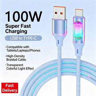 100W Super Fast Charging Cable USB Type C Charge Data Cord For OPPO Charger Wire For Mobile Phone Power Bank USB C Cable Charger USB Cable USB To Type-C 6A Fast Charge Wire For IPhone 15 Car Charger Cable