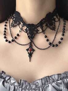 1Pc Gothic Dark Lace Neckring Necklace,Women's Jewelry For Daily Wear,Gift For Friends&Family,Halloween Lolita Accessory
