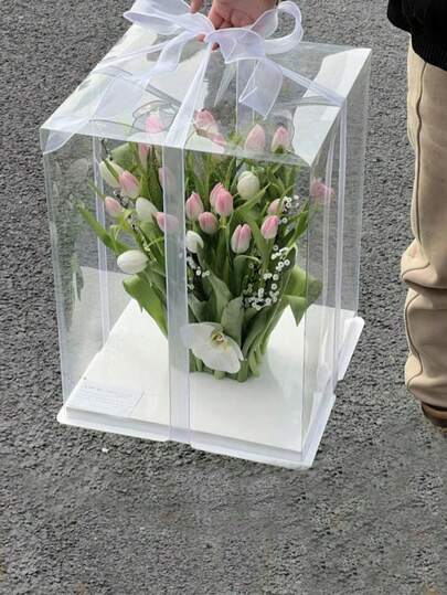 1个透明派对/节日礼品包装盒，加厚PET材质，单层/双层/三层礼品收纳盒（含1条随机白色丝带），适用于生日派对、婚礼蛋糕、花束、收藏品、零食、礼品、圣诞节、新年、母亲节、感恩节等场合。